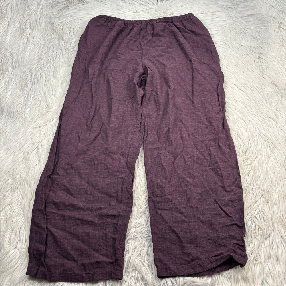 Eileen Fisher Women's L XL Purple Viscose Linen Wide Leg Pull On Pant Lagenlook